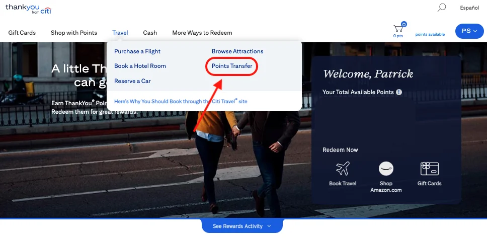 Open Travel → Points Transfer